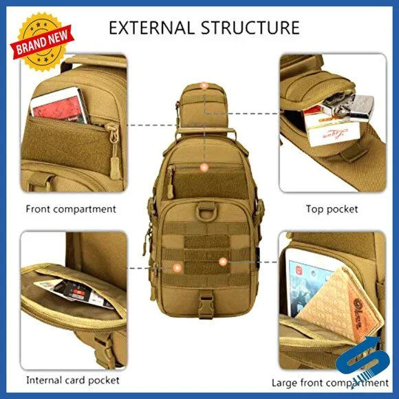 Tactical Sling Bag MOLLE Crossbody Pack Chest Shoulder Backpack Military Style